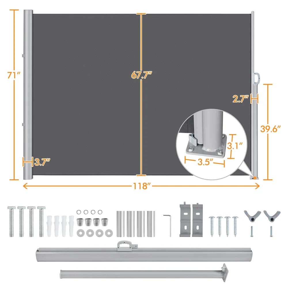 118 x 71" Retractable Side Awning, Dark Gray S316033