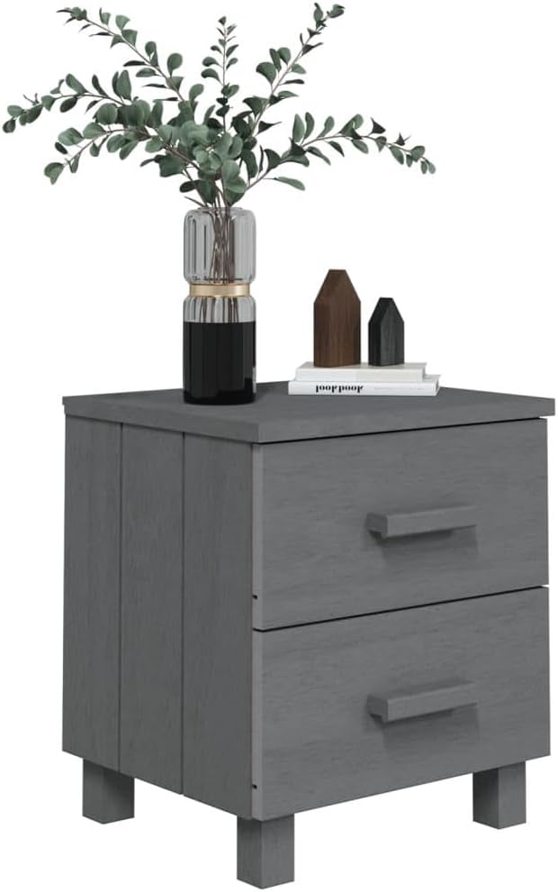 Solid Wood Bedside Cabinets - Dark Gray 2-piece O714