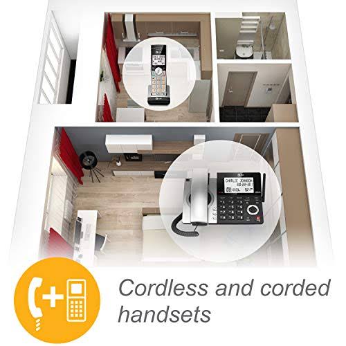 Corded/Cordless Phone with Smart Call Blocker, Silver/Black with 3 Handsets J5097