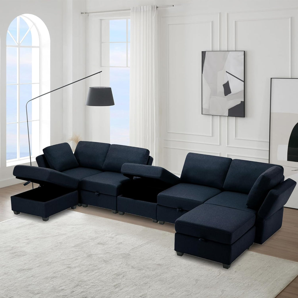Blue Modular Sectional Sofa with Ottoman O957629