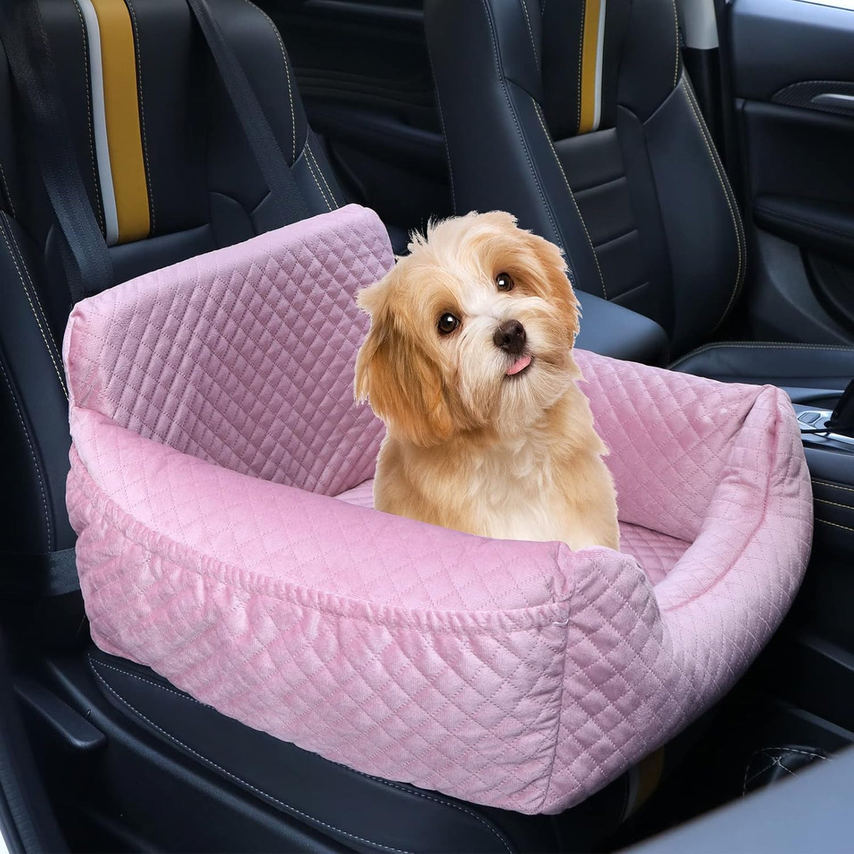 Dog Car Seat Pet Booster Seat with Pocket, Non-Slip Base, Thickened Sponge Pad, Black, Pack of 2 A359