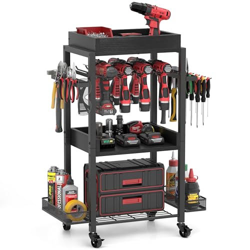 Power Tool Organizer with Rolling Cart and Open Tool Chest Cabinet S83481