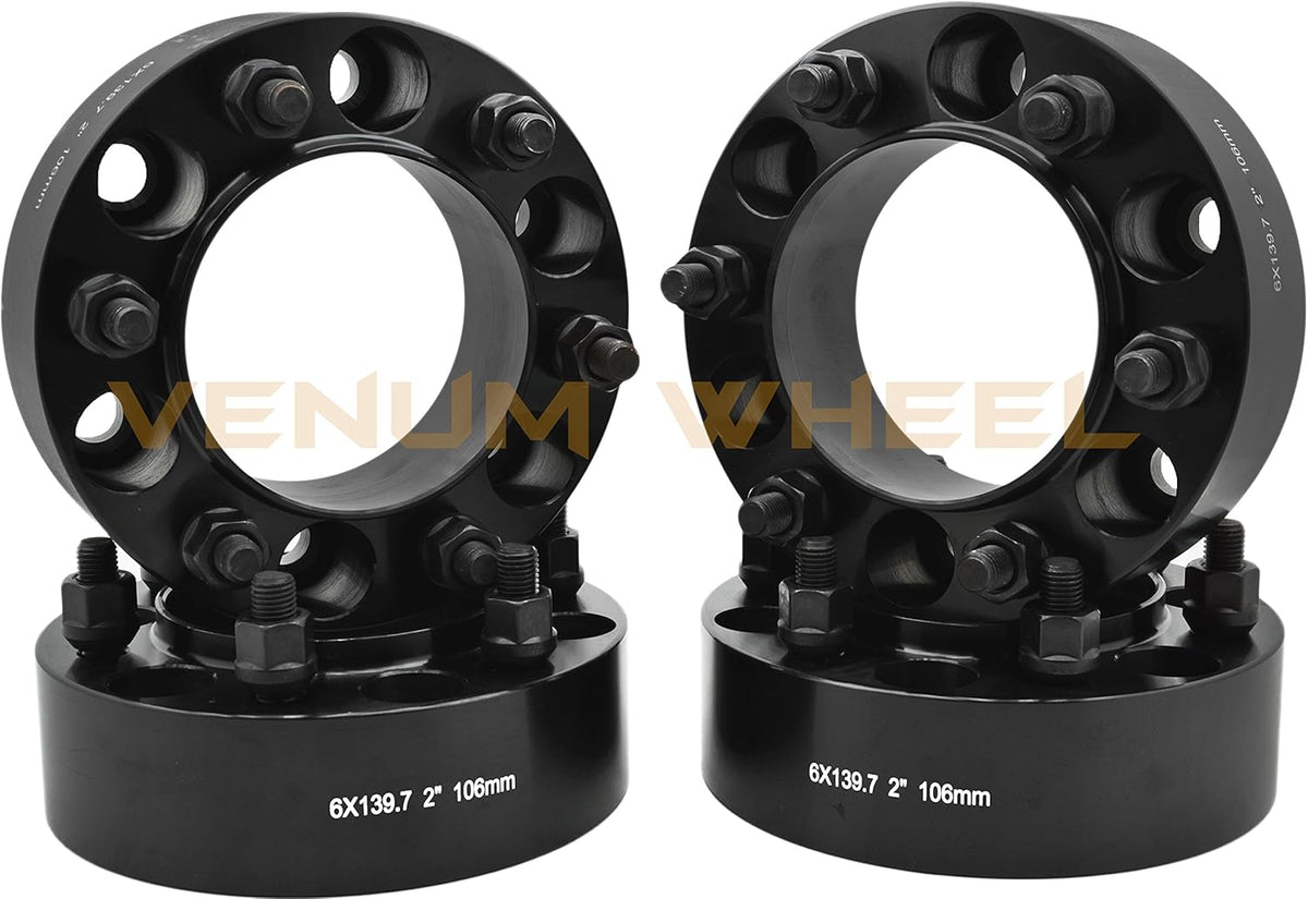 6x5.5 Black Hub Centric 2" Adapter 12x1.5 106mm Bore with 4 Wheel Security Locks L7986