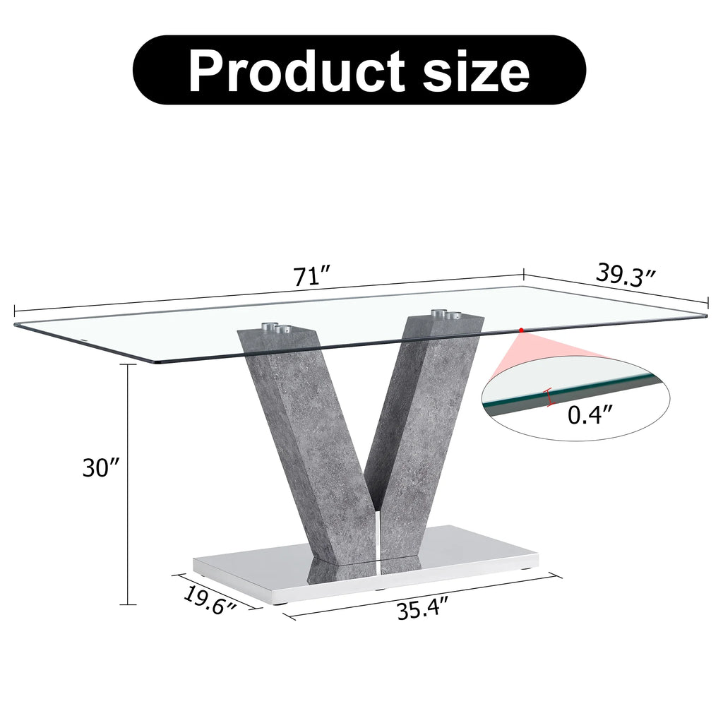 Modern Minimalist Rectangular Glass Dining Table for 6-8 F584612