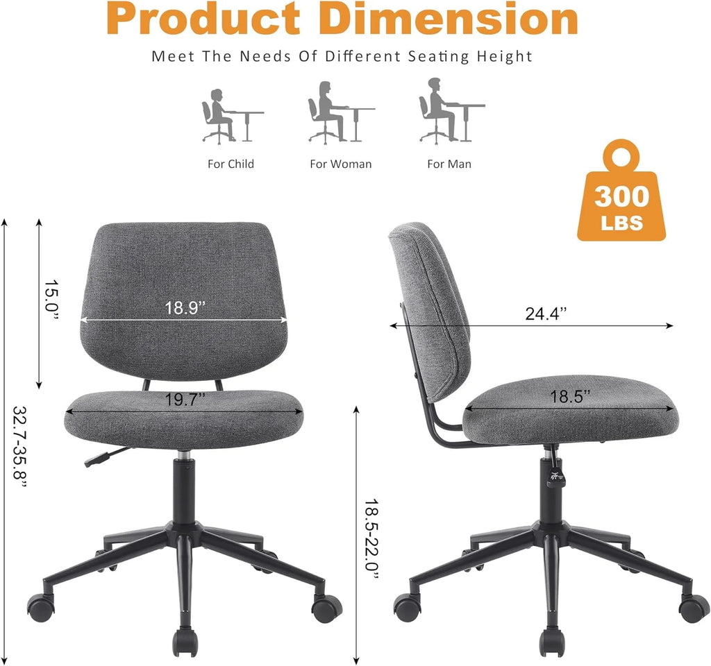 Armless Height-Adjustable Rolling Swivel Office Chair with Wheels R760