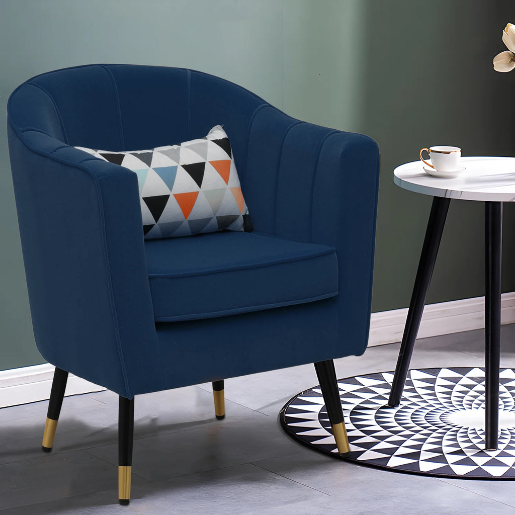 Navy Blue Upholstered Barrel Chair with Pillow Z155