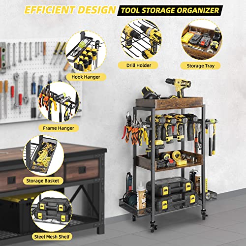 Power Tool Organizer with Rolling Cart and Open Tool Chest Cabinet S83481