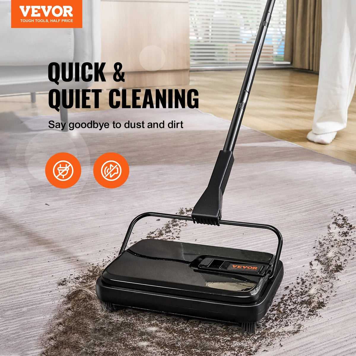 Carpet Sweeper Manual 7.87 in Non Electric Horsehair Black U4905