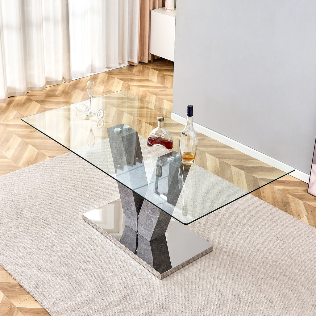 Modern Minimalist Rectangular Glass Dining Table for 6-8 F584612