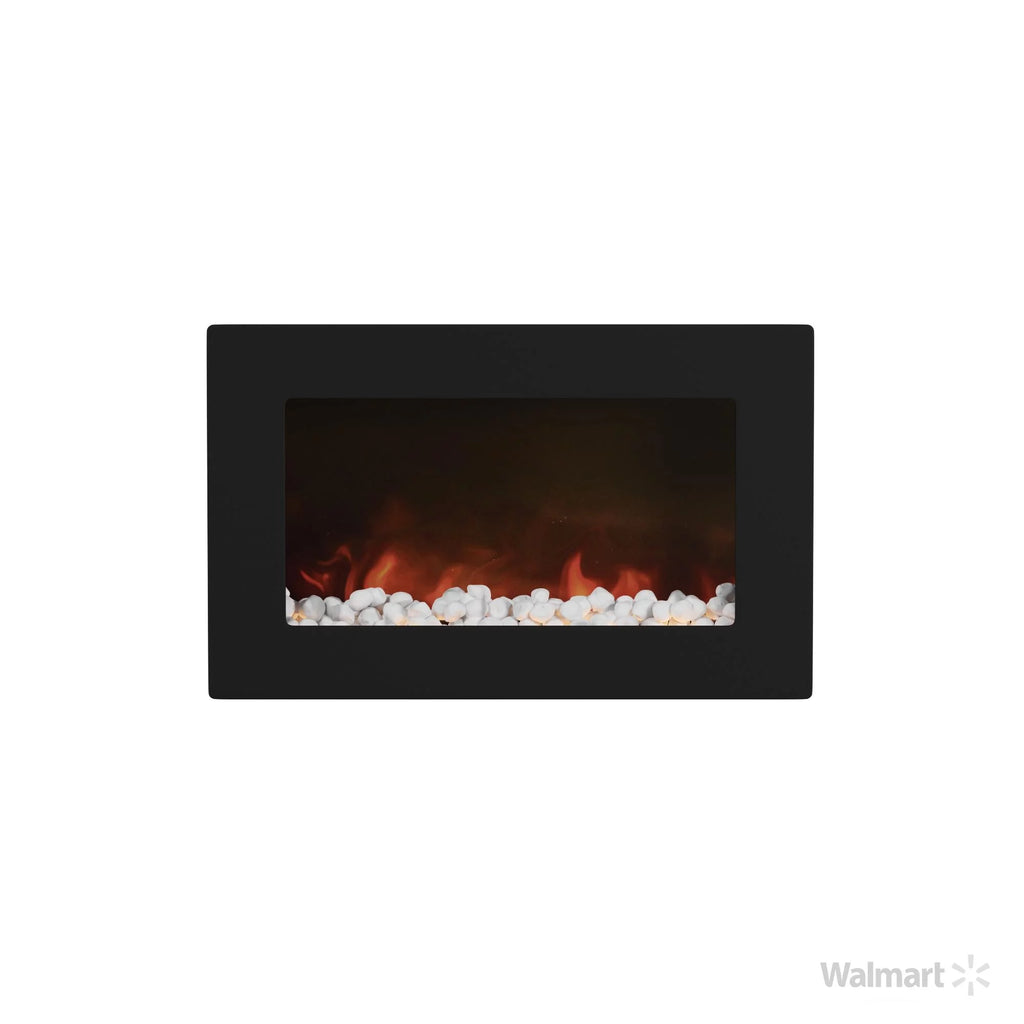 30" Wall-Mount Electronic Fireplace with Flat Panel and Crystal Rocks T6293