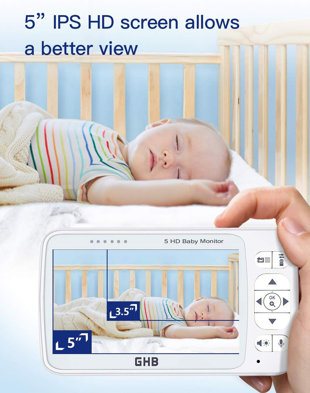 Baby Monitor with Camera and Audio 5 HD 720P Night Vision Temperature Sensor E6965