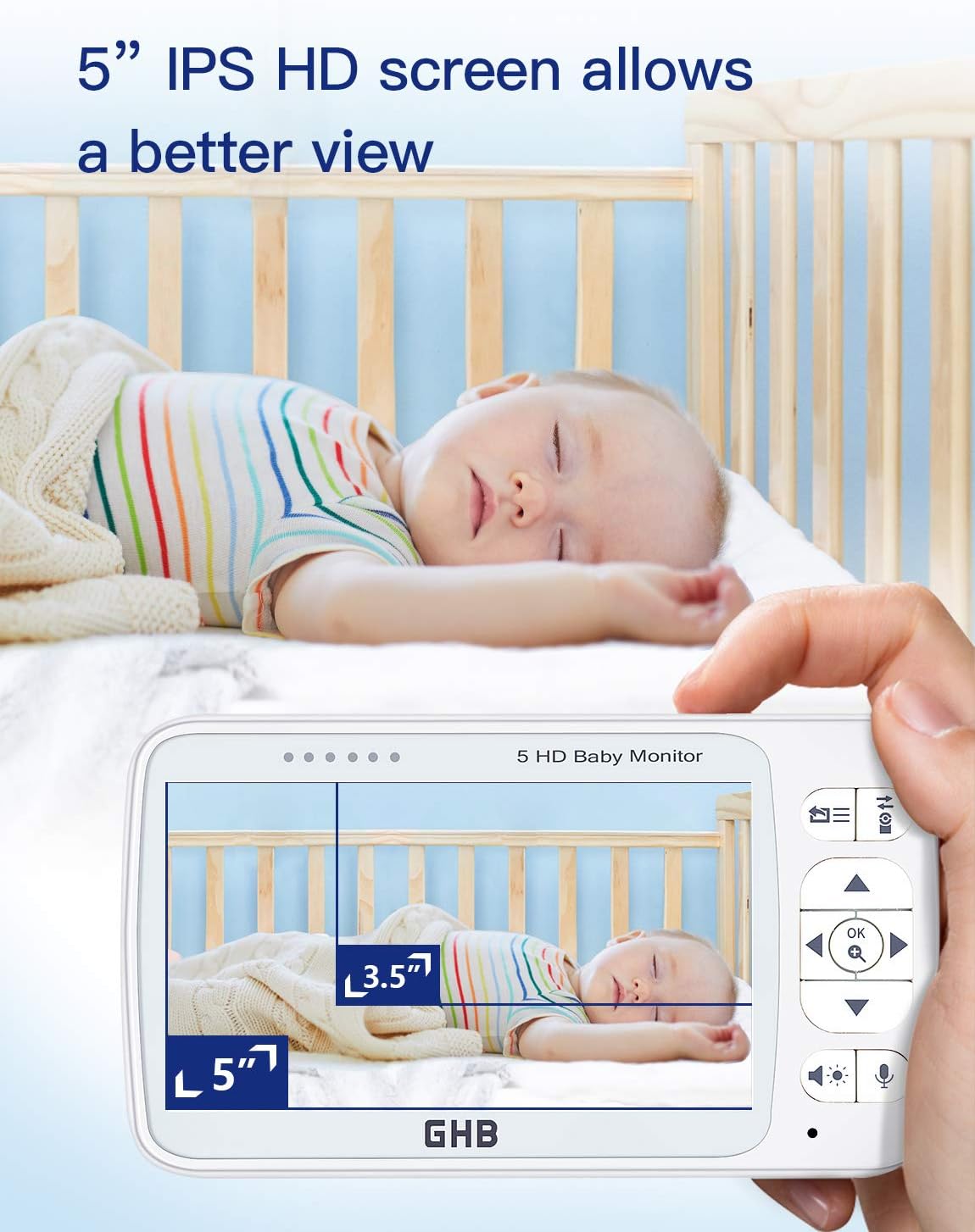 Baby Monitor with Camera and Audio 5 HD 720P Night Vision Temperature Sensor E6965