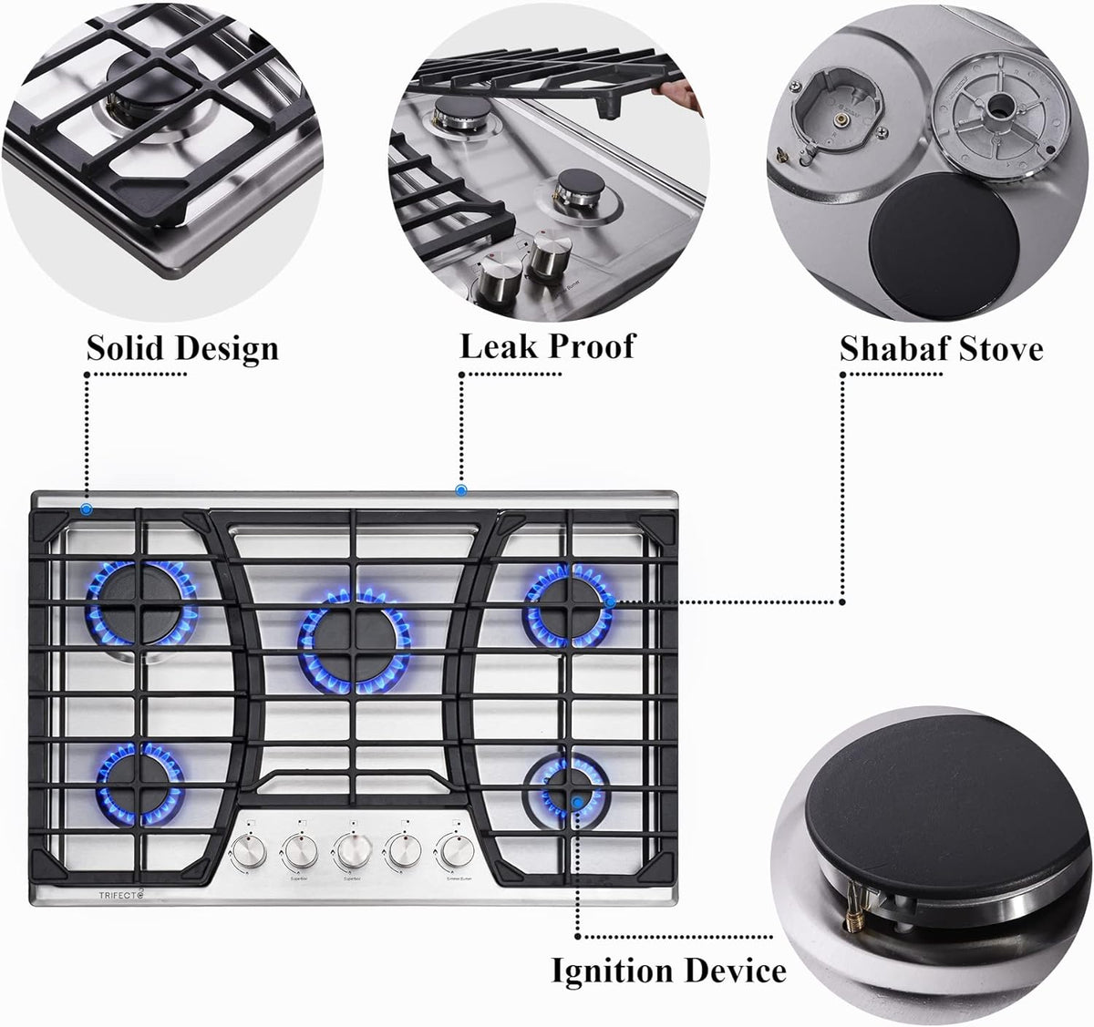 30 Inch Stainless Steel Gas Cooktop with 5 Sealed Burners X4743