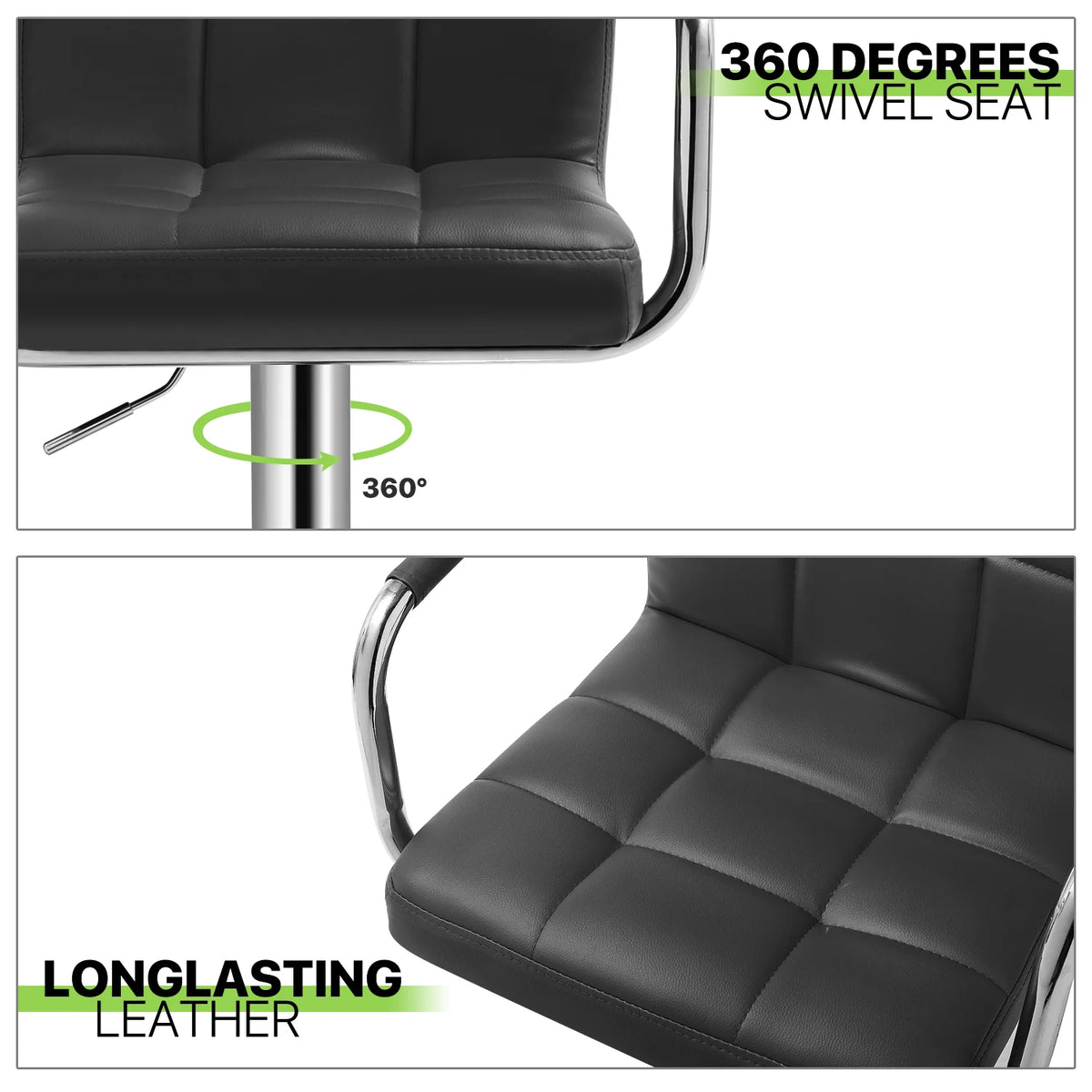 Set of 2 Black Faux Leather Swivel Bar Stools D22078