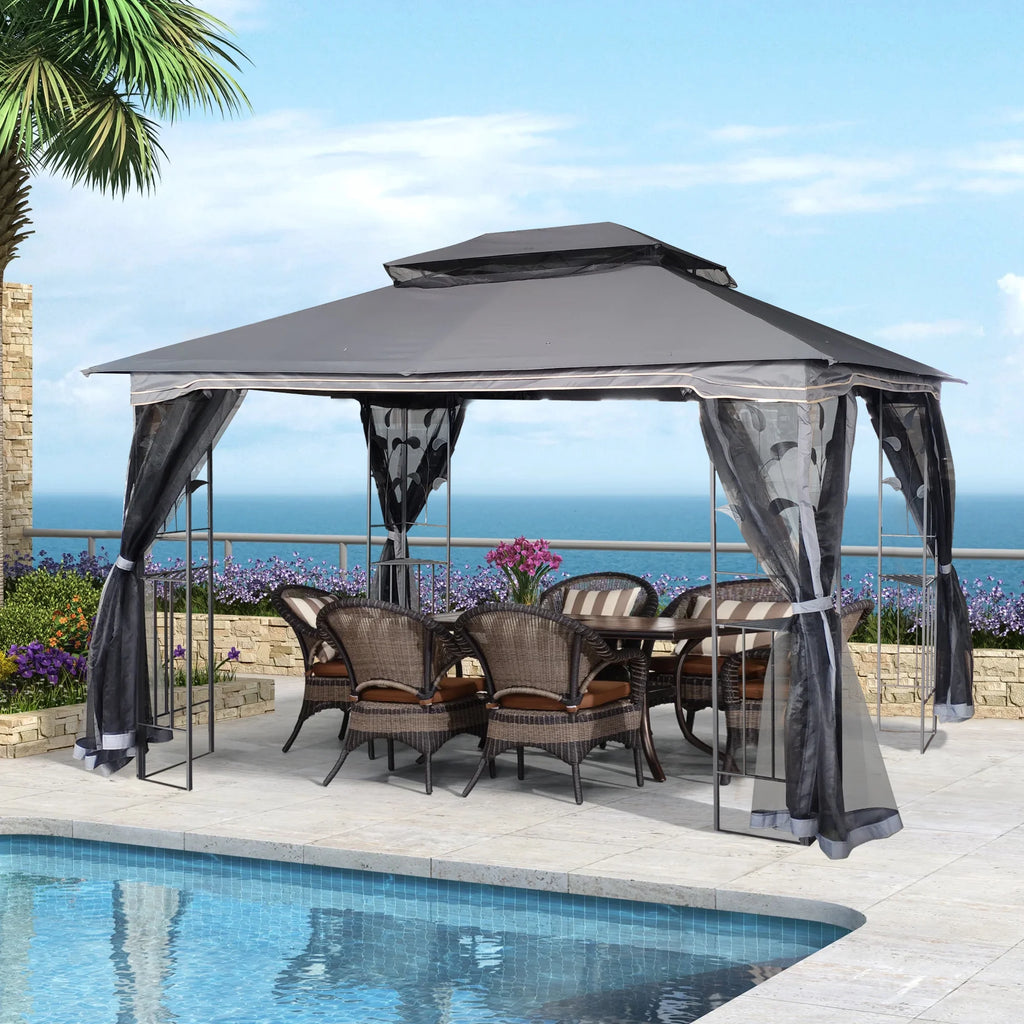 Gray Patio Gazebo Canopy Tent with Mosquito Net K378