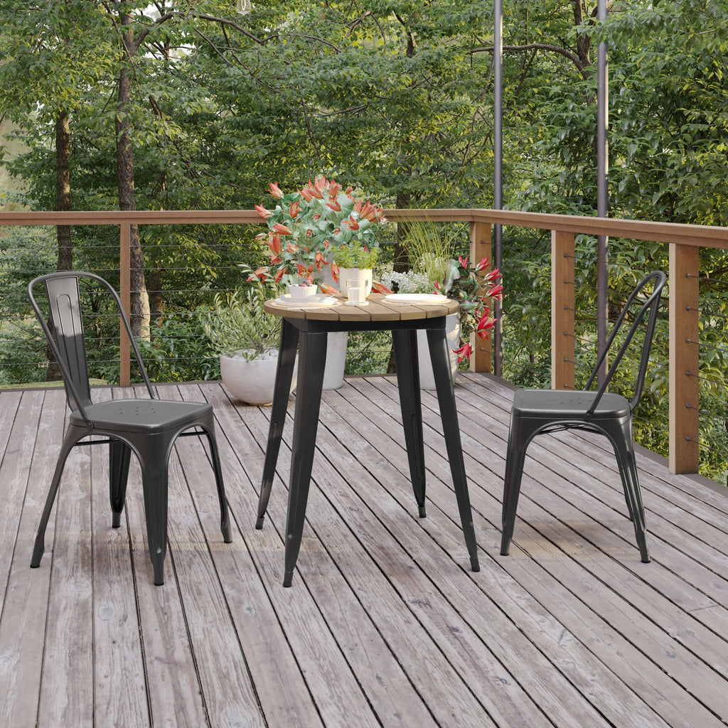 Commercial Grade Indoor/Outdoor Dining Table, Brown Poly Resin Top with Black Steel Base V175892