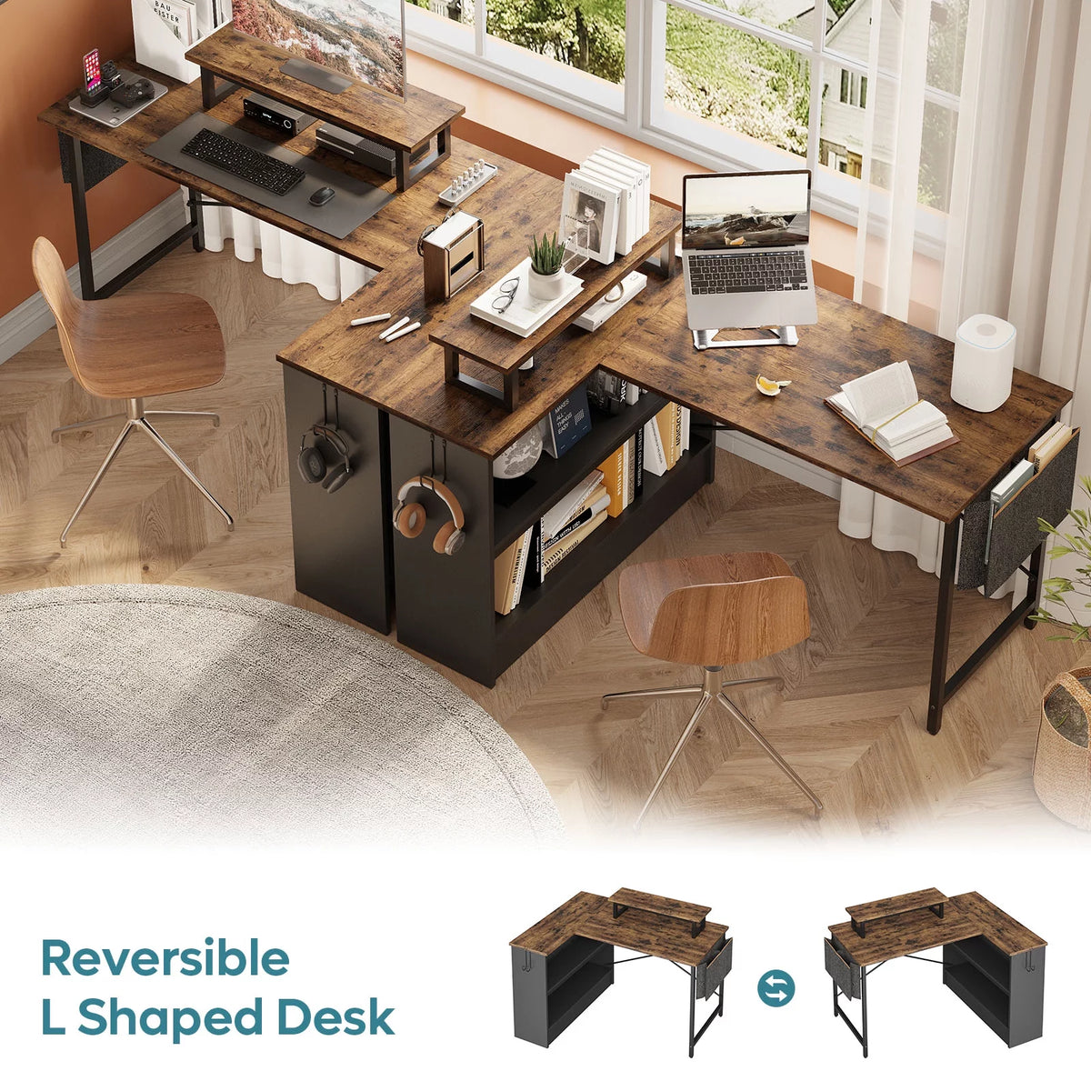 42" L-shaped Computer Desk with Storage Shelf T3424