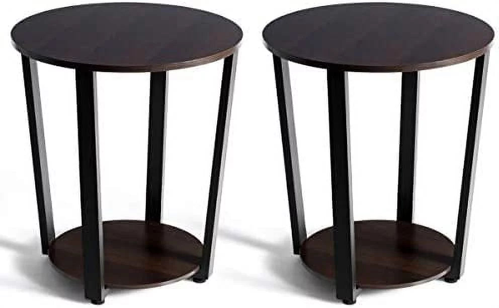2-Tier Round Metal End Table with Storage Shelf M681
