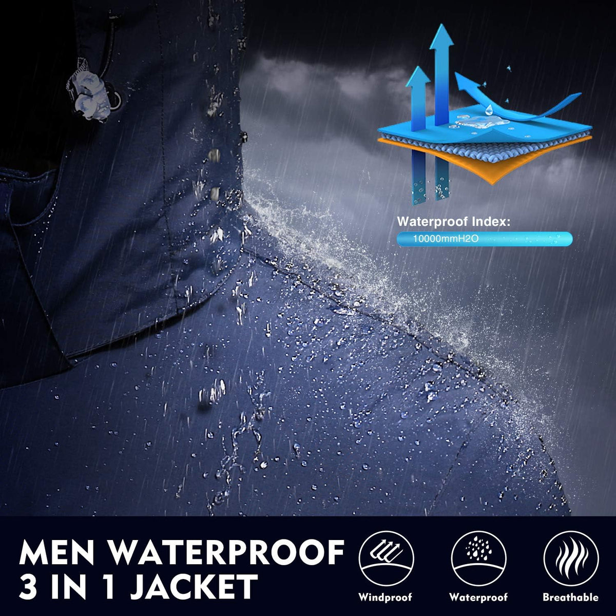 3 in 1 Waterproof Winter Ski Jacket E888