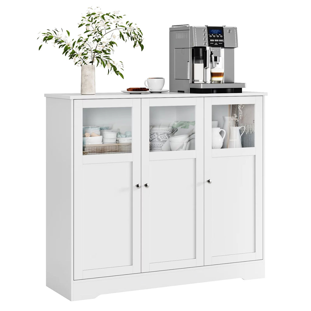 White 3 Glass Door Accent Cabinet B385318