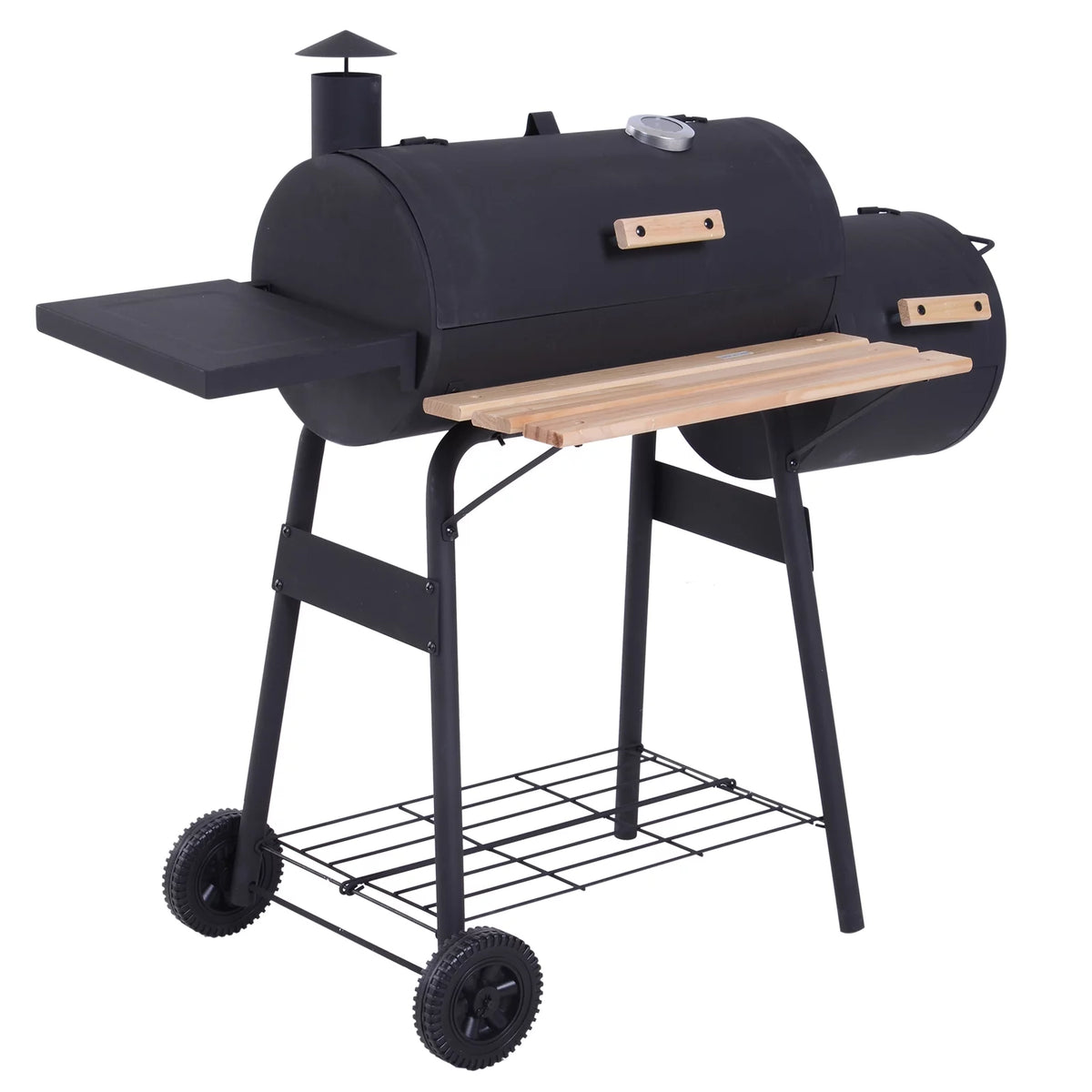 Portable Charcoal BBQ Grill and Offset Smoker Combo with Wheels Y504036