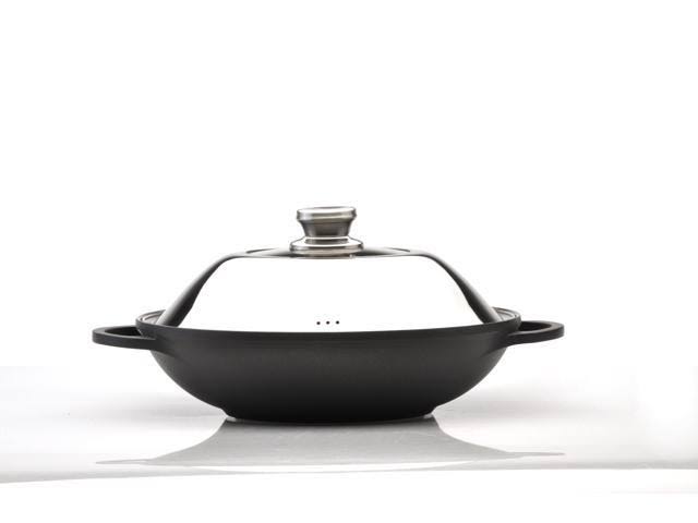 12.25x22 Chinese Covered Wok Ceramic Titanium Cast R2698