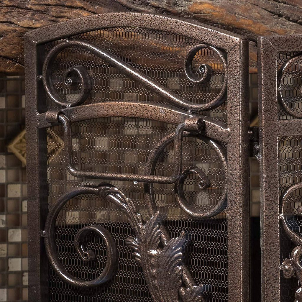 Black Gold Finish Floral Iron Fireplace Screen J10169