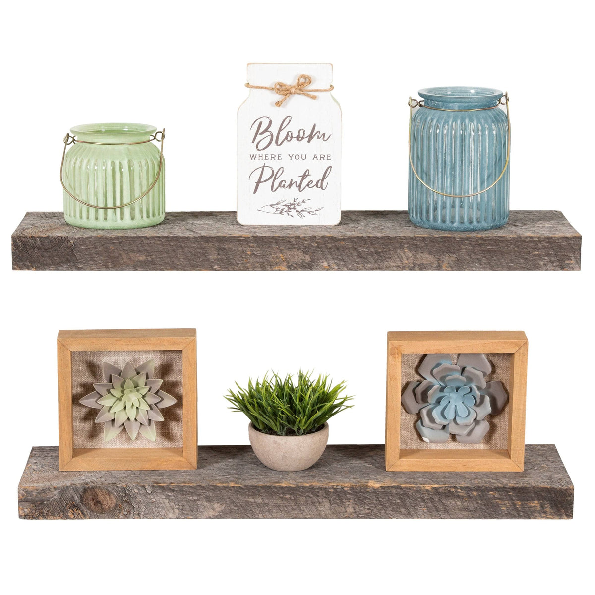 Rustic Wood Wall Shelf Set of 2 B71979