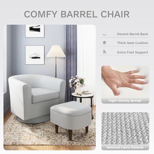 Beige Upholstered Swivel Accent Chair with Ottoman T866024