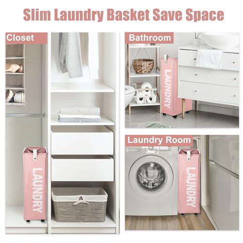 Green 55L Slim Rolling Laundry Basket with Wheels R484977