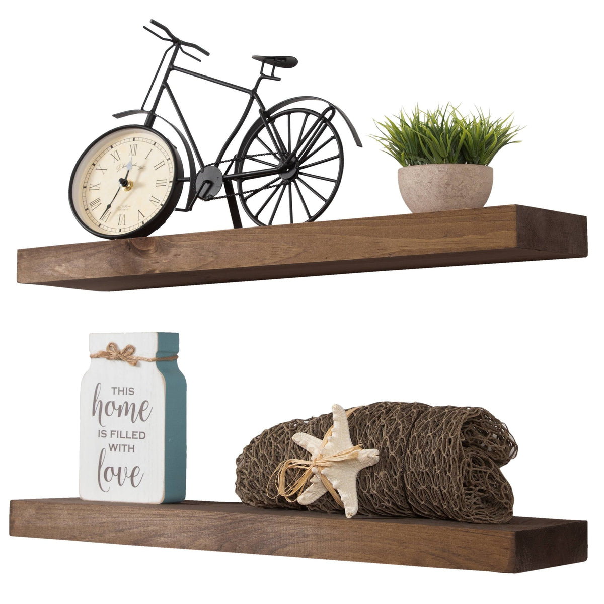 Rustic Wood Wall Shelf Set of 2 B71979