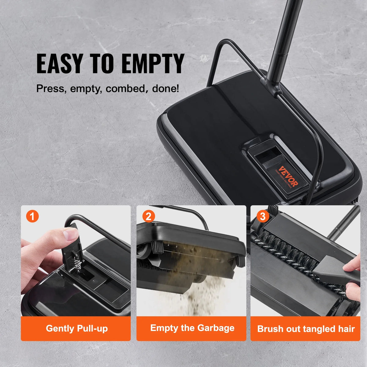 Carpet Sweeper Manual 7.87 in Non Electric Horsehair Black U4905