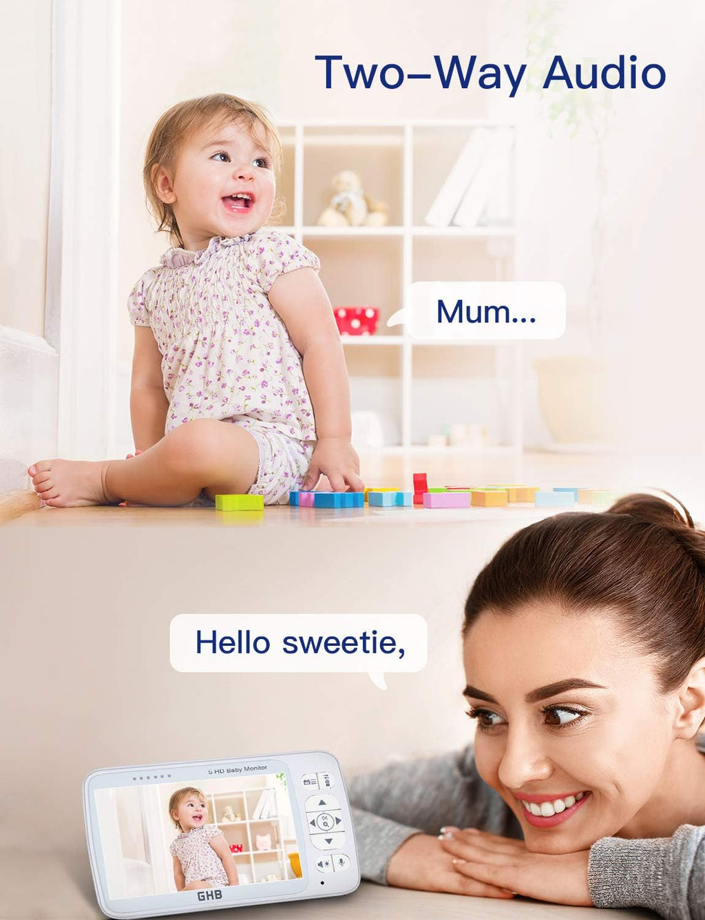 Baby Monitor with Camera and Audio 5 HD 720P Night Vision Temperature Sensor E6965