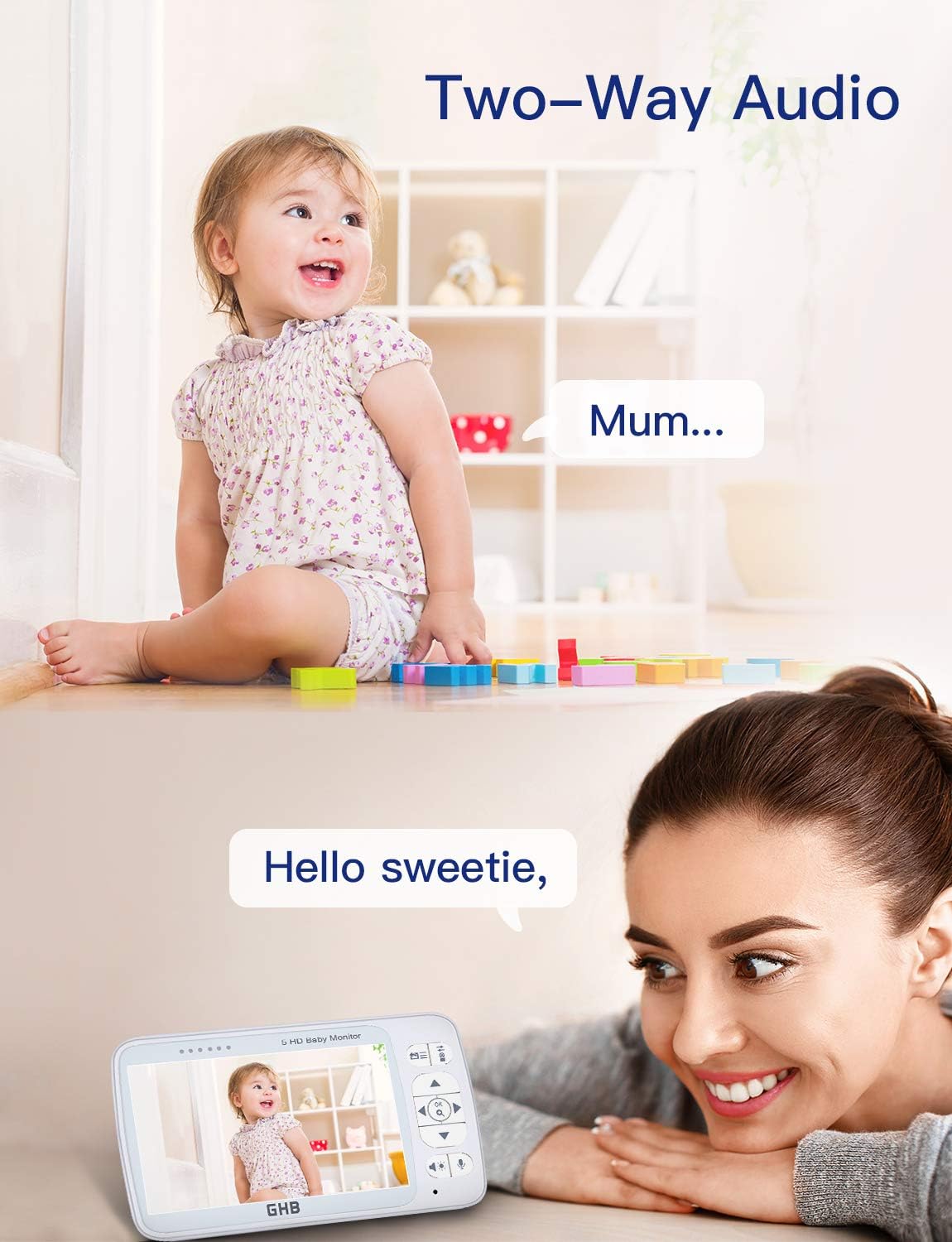 Baby Monitor with Camera and Audio 5 HD 720P Night Vision Temperature Sensor E6965
