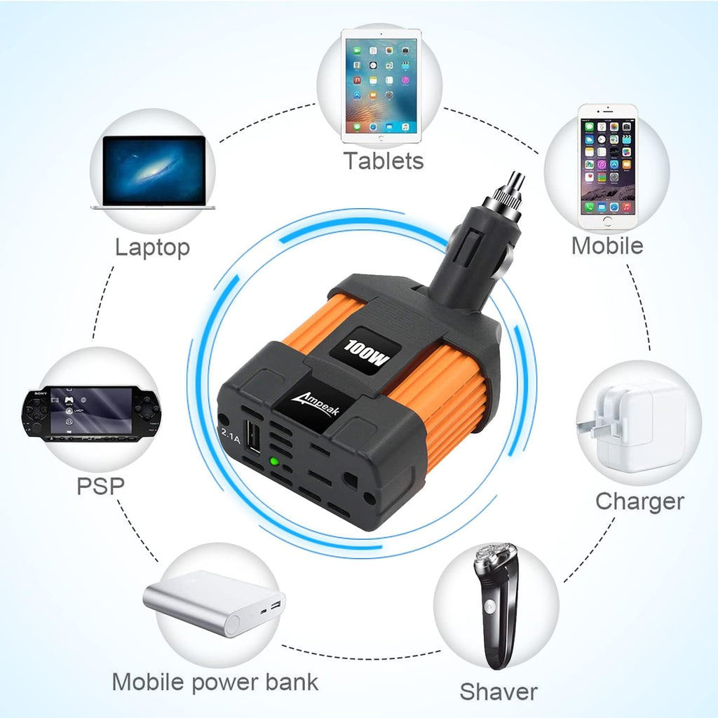 100W Car Power Inverter DC 12V to 110V AC Pack of 2 B9260