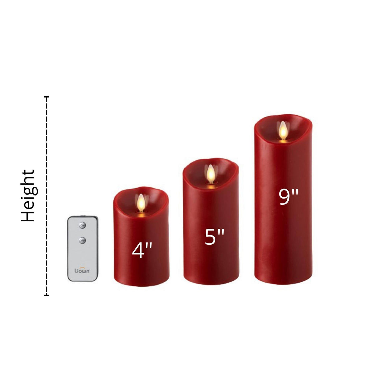 Red Pillar Candles with Remote, Set of 3 J29975