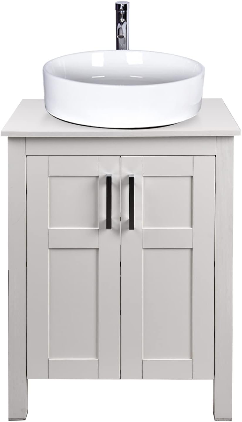 24 Inches White Single Bathroom Vanity Set with Top and 2-Door Cabinet S281
