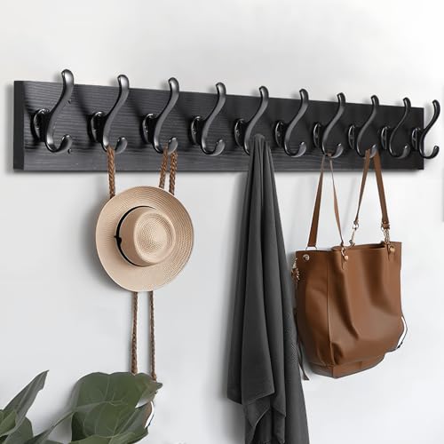 Rustic Wall Mount Coat Rack with 10 Hooks Y683861