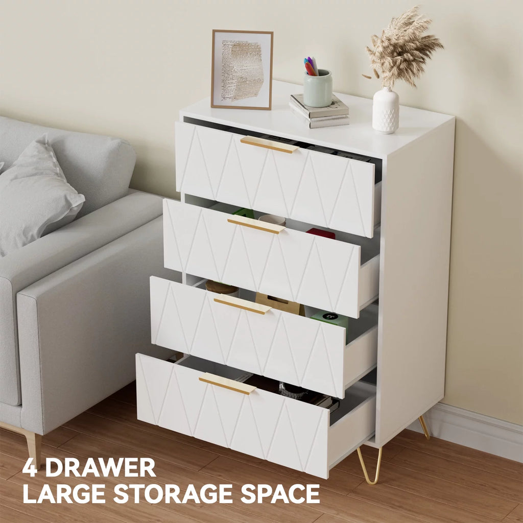 Black 4 Drawer Wood Dresser with Metal Handles U5965