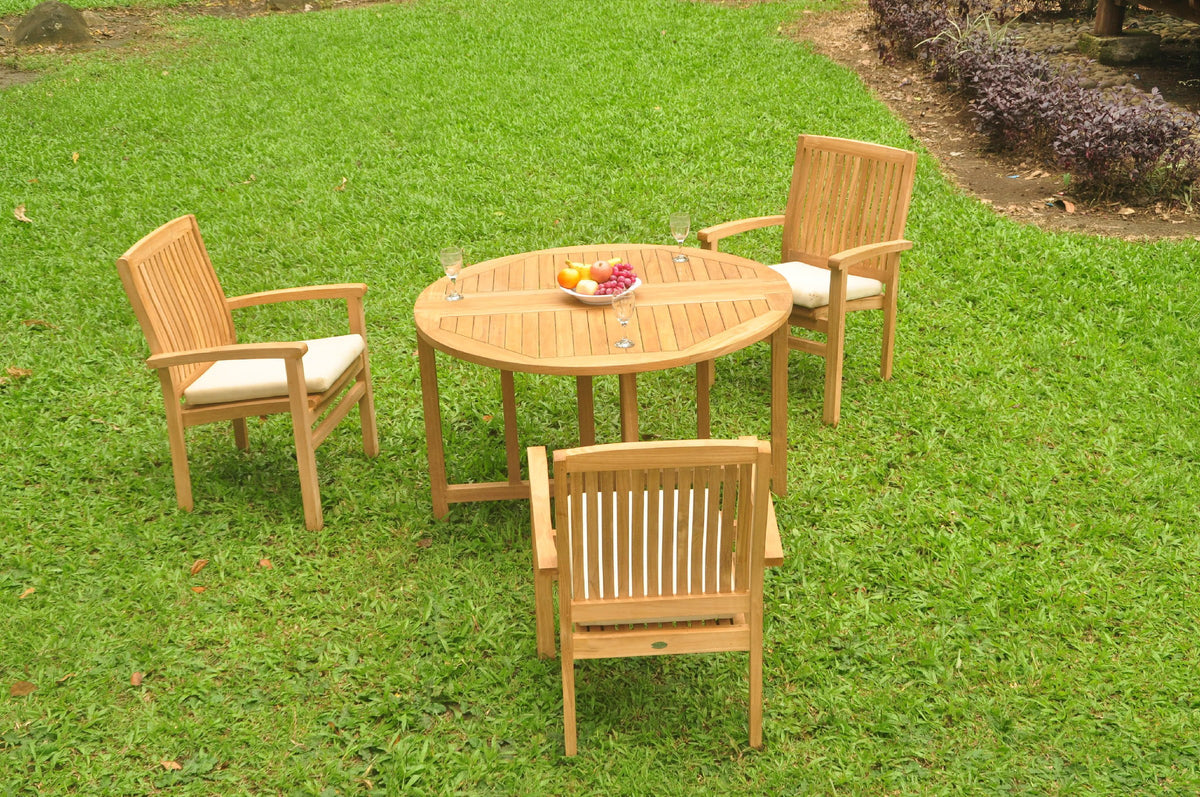 Grade-A Teak 4 Pc Dining Set with 48" Round Butterfly Table and 3 Stacking Arm Chairs D657
