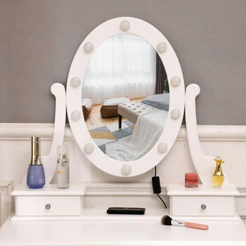 White Vanity Table Set with 5 Drawers and Cushioned Stool Z26186