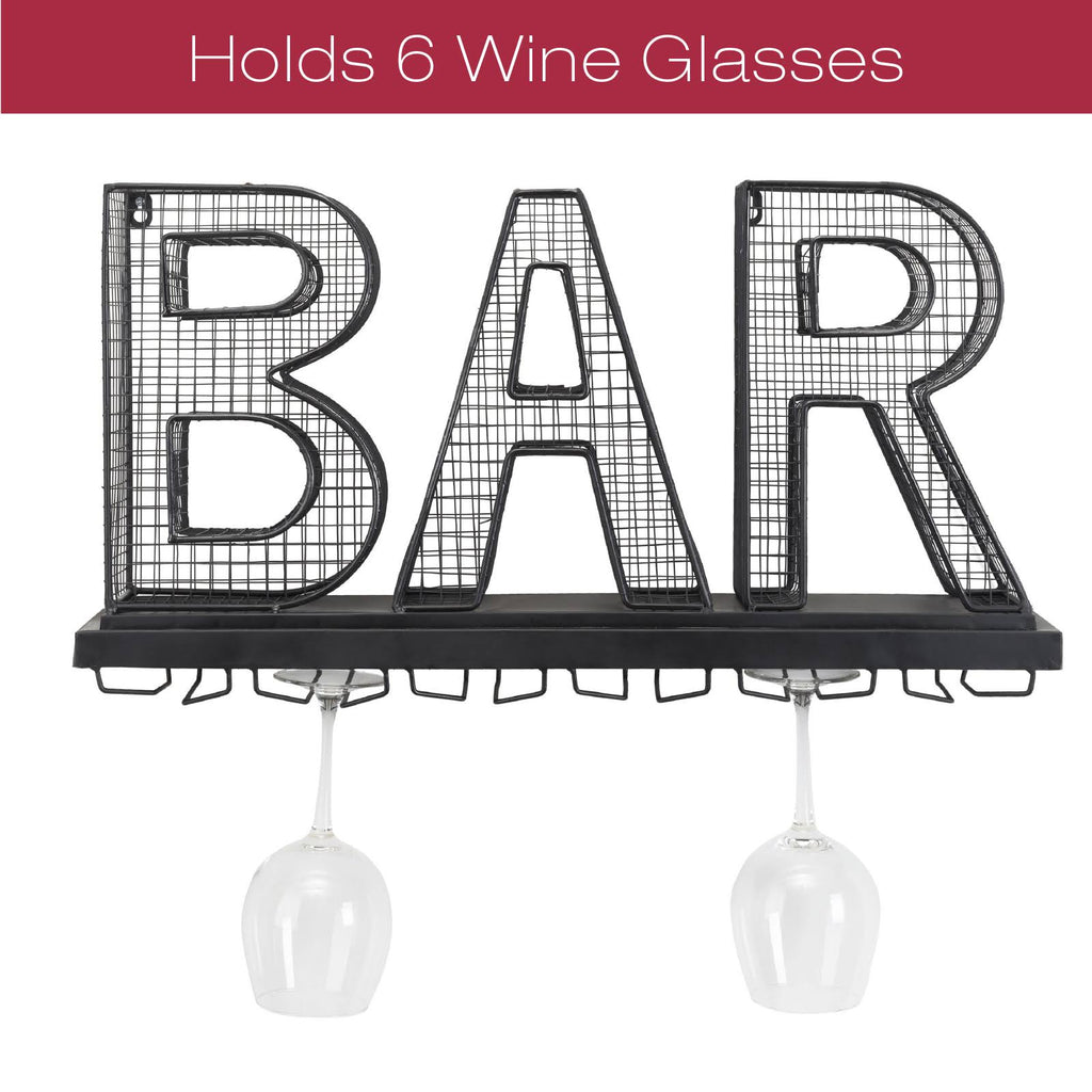 Wall Mounted Wine Glass Holder and Cork Holder Holds 6 Wine Glasses S3171