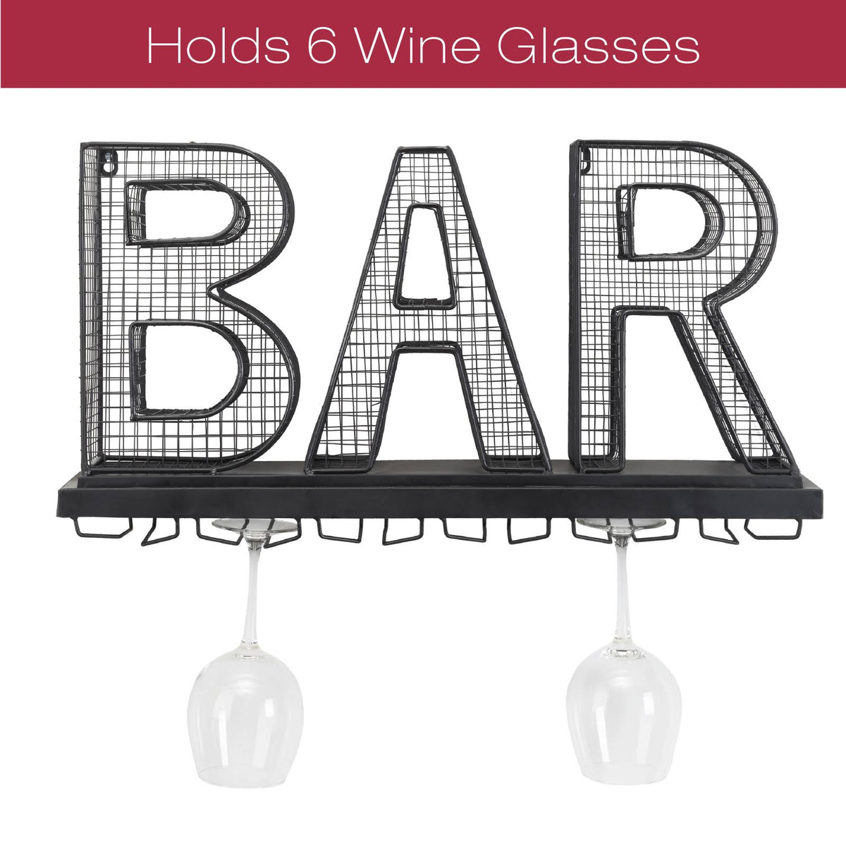 Wall Mounted Wine Glass Holder and Cork Holder Holds 6 Wine Glasses S3171