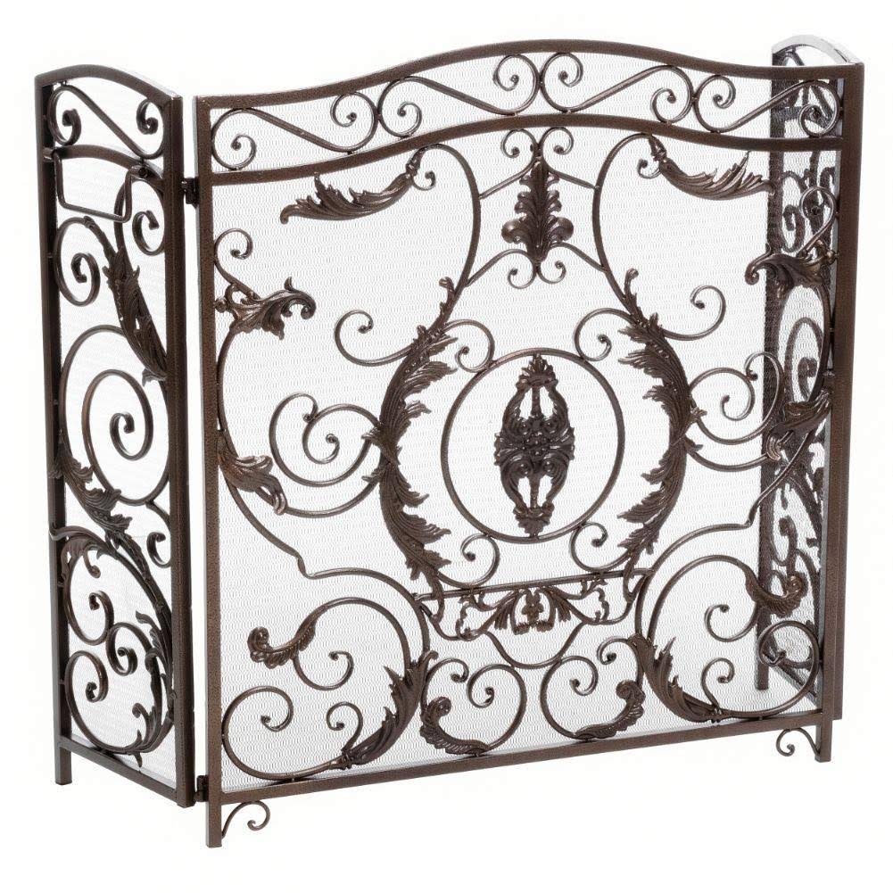 Black Gold Finish Floral Iron Fireplace Screen J10169