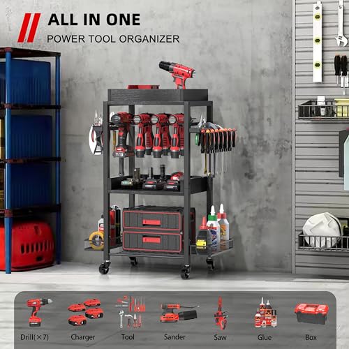 Power Tool Organizer with Rolling Cart and Open Tool Chest Cabinet S83481