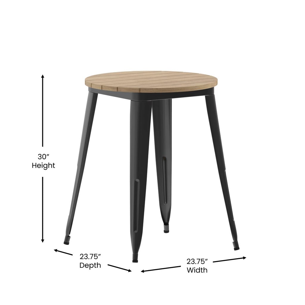 Commercial Grade Indoor/Outdoor Dining Table, Brown Poly Resin Top with Black Steel Base V175892