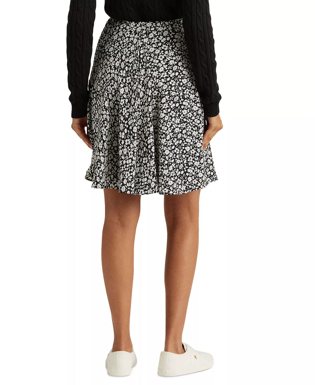 Black Ruffled Floral Flutter Sleeve Fit + Flare Dress N96121