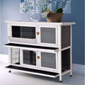 Grey 2 Story Wooden Rabbit Hutch with Ladder T788502