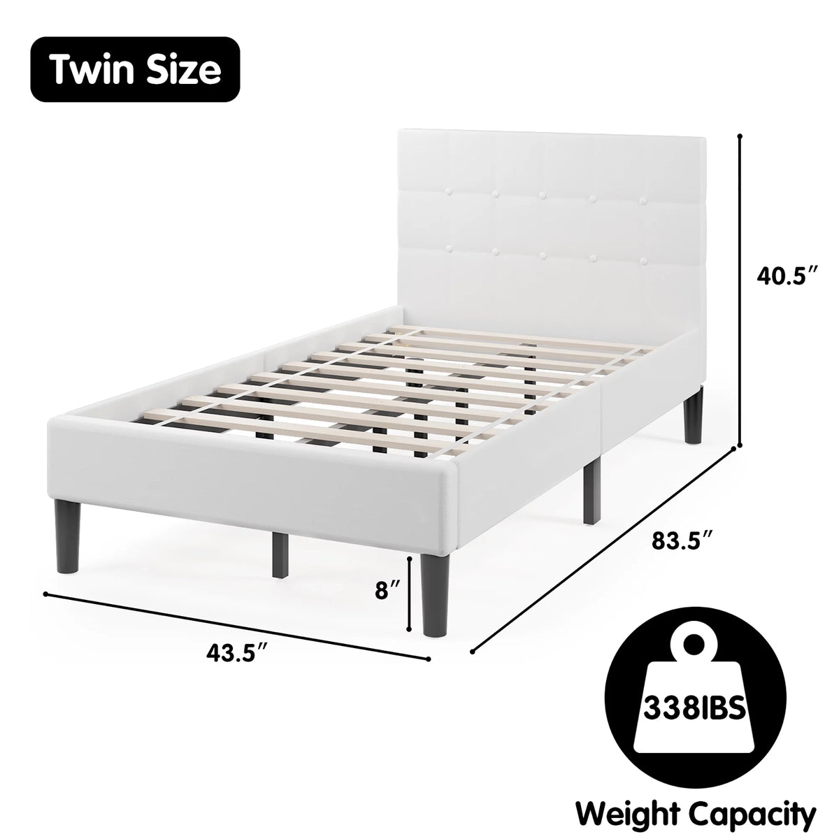 Twin Upholstered Bed Frame with Tufted Headboard Beige D136996