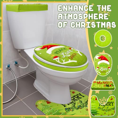 4 Pcs Christmas Green Toilet Seat Cover Set P325463